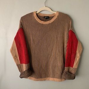 Tan & Red Color Block Sweater—Topshop